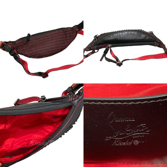 Christian Louboutin Spike Studded Waist Bag Black Red - Picture 3 of 7